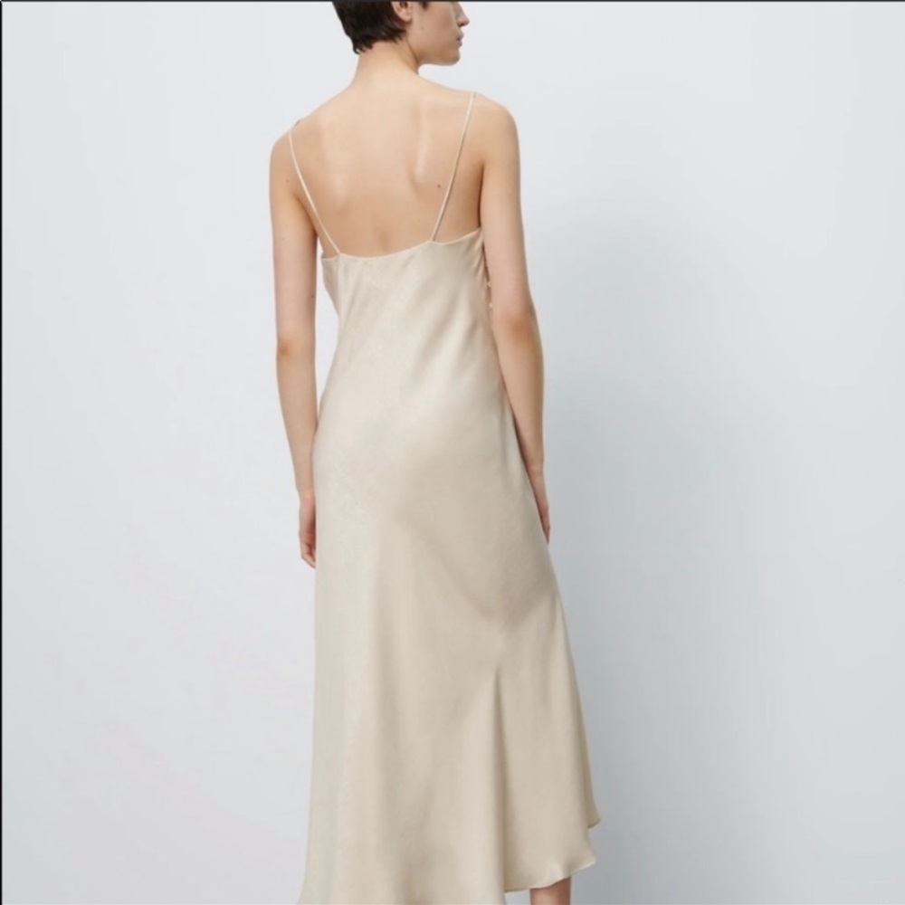 Zara Cream Slip Midi Dress with Side Button Detail - Picture 2 of 3